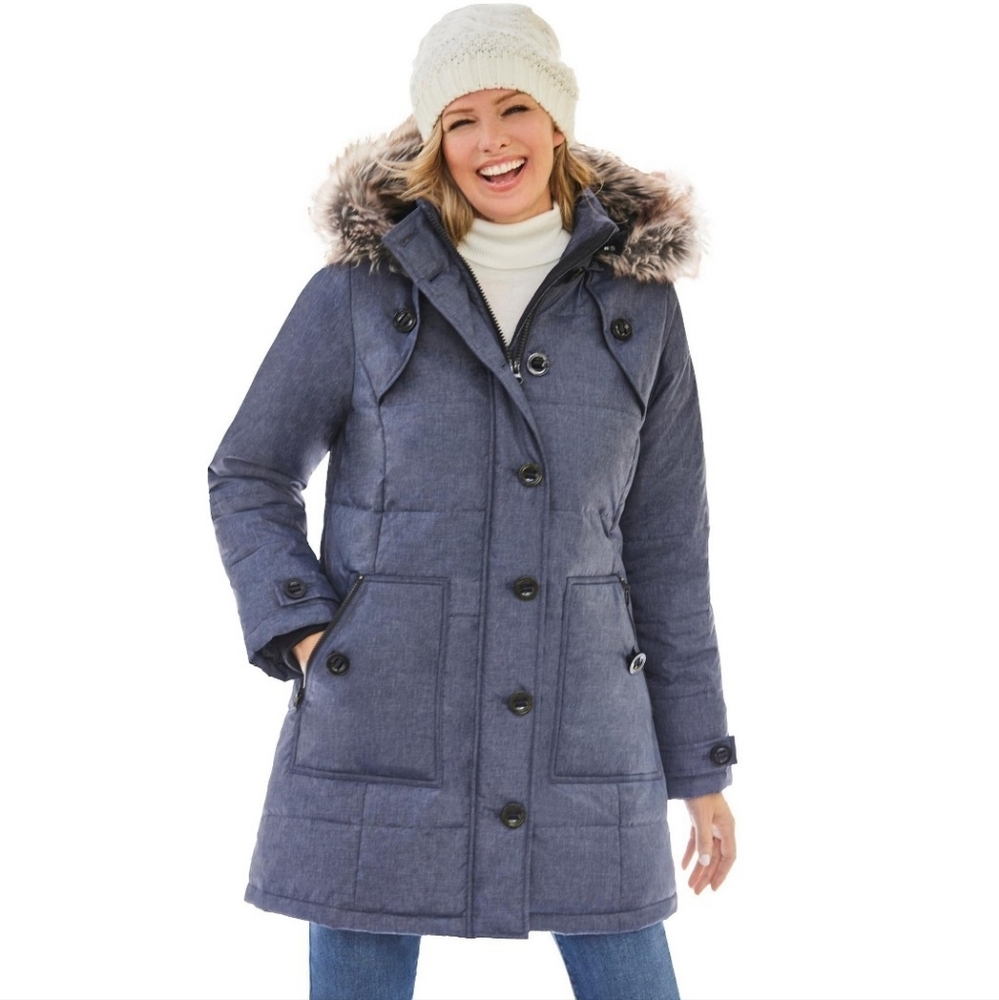 Woman Within 32W Blue Down Filled Puffer Coat Winter Lined Like NEW Cd-3214